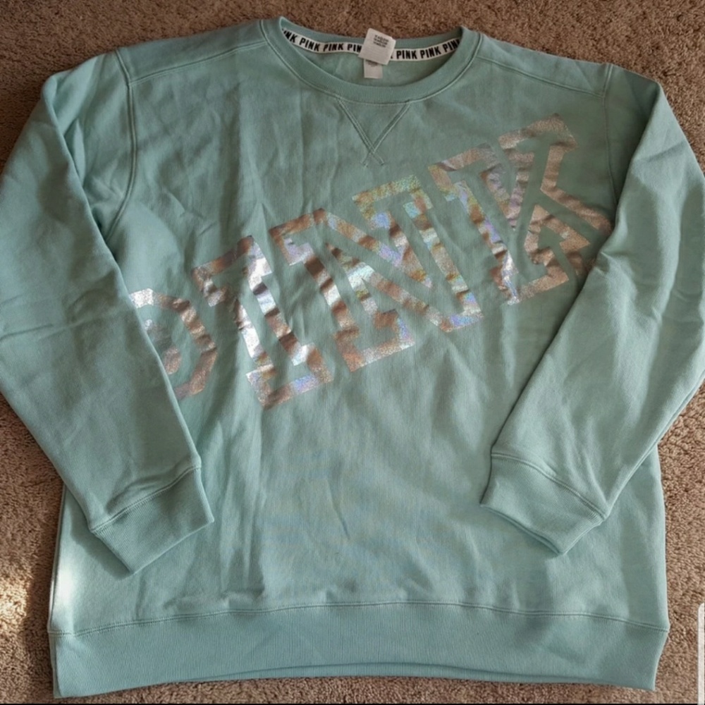 Vs pink holographic pullover campus sweatshirt L